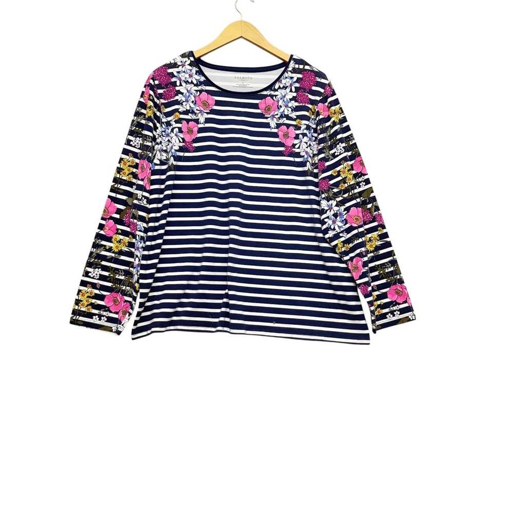 Talbots Womens Striped T Shirt Size 3X Nautical Floral Mature Spring Everyday LS